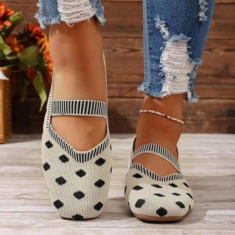 Polka Dot Knit Mary Jane Flats