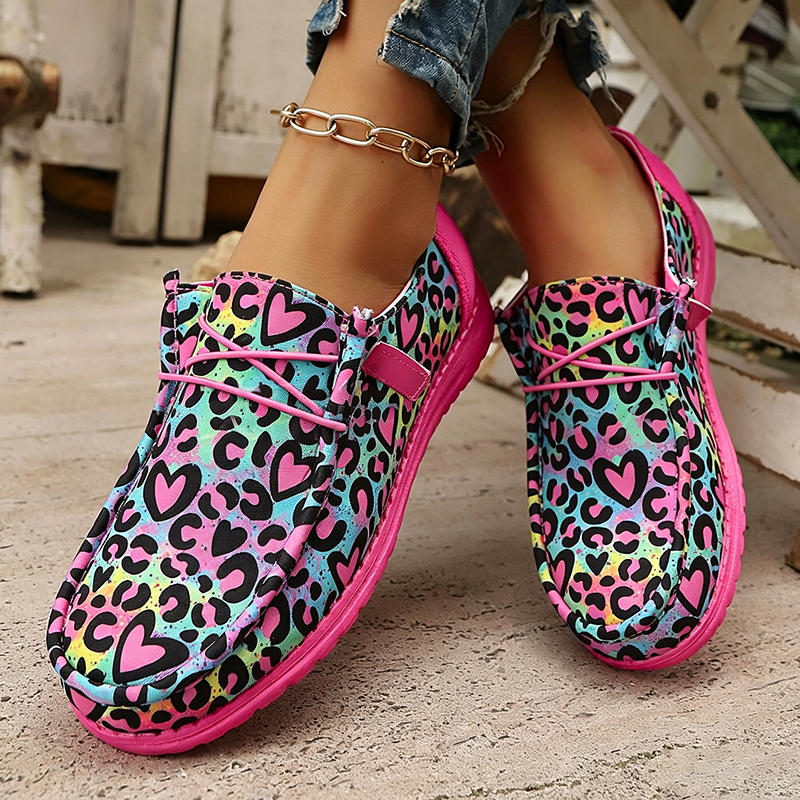 Women's Colorful Heart-Print Leopard Loafers