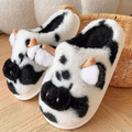 Women's Cute Cow-Themed Plush Slippers