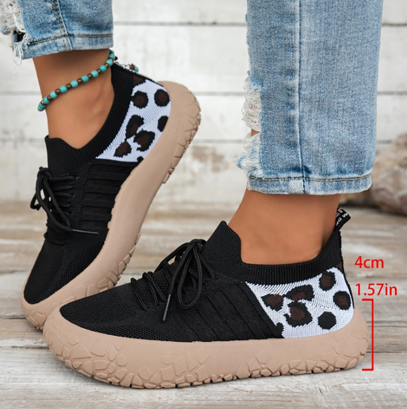 Women's Leopard-Print Panel Fly-Knit Sneakers