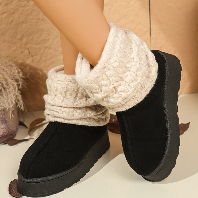 Women Cable Knit Cuff Platform Winter Boots