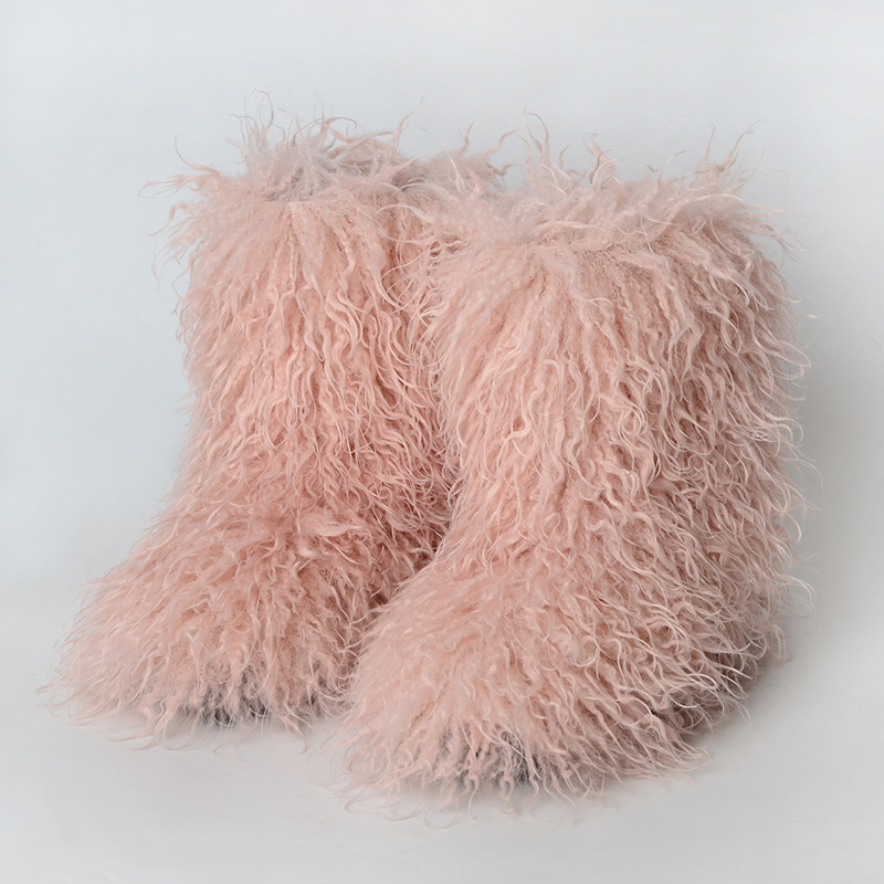 Women's fluffy curly-fur mid-calf boots