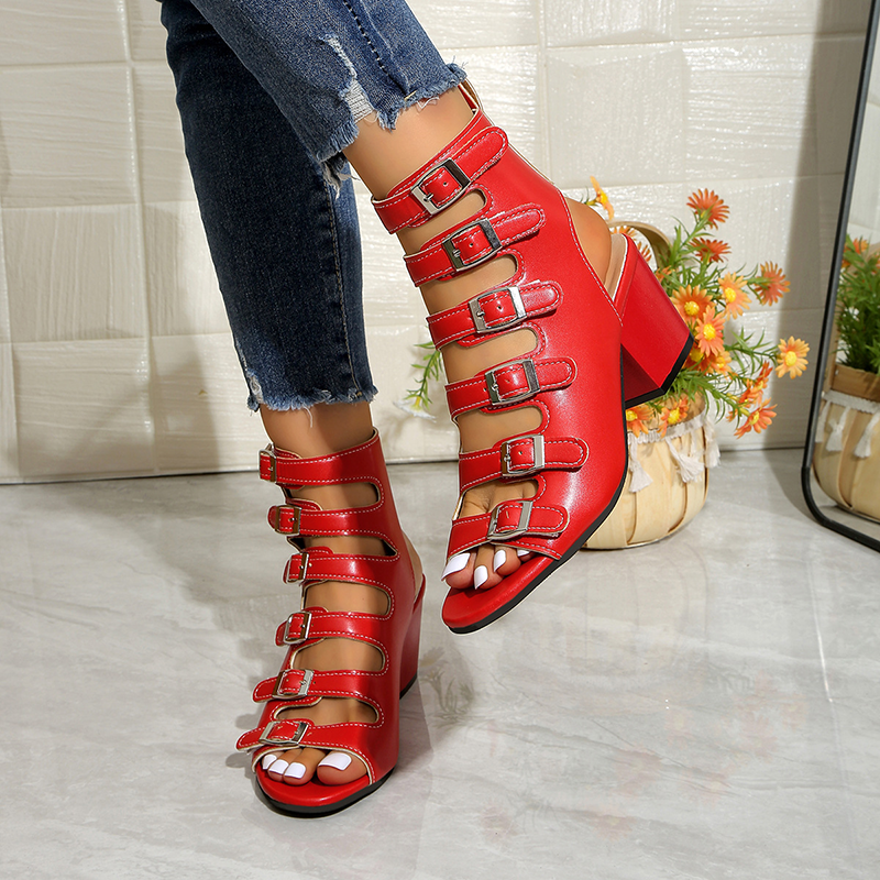 Women's chunky open-toe gladiator sandals with multiple straps