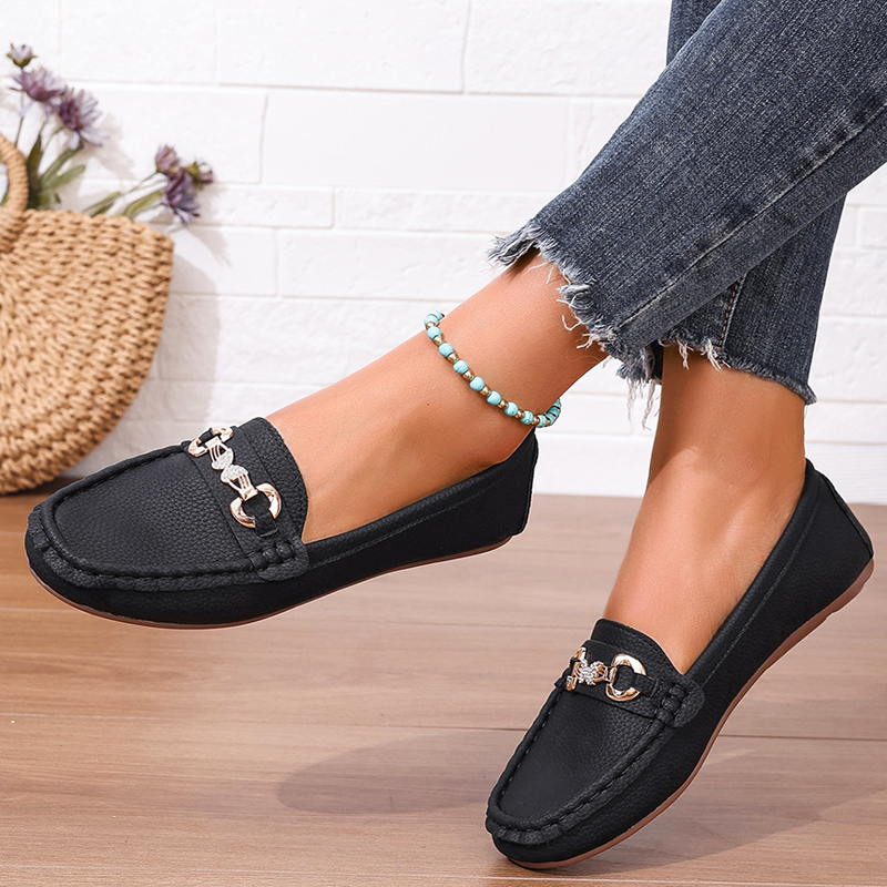 Women's Rhinestone Metal‑Bit Slip‑On Loafers
