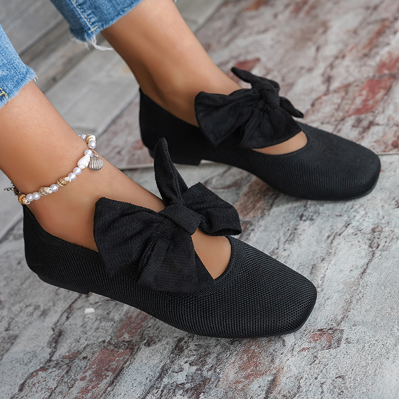 Women's Square-Toe Bow Ballet Flats
