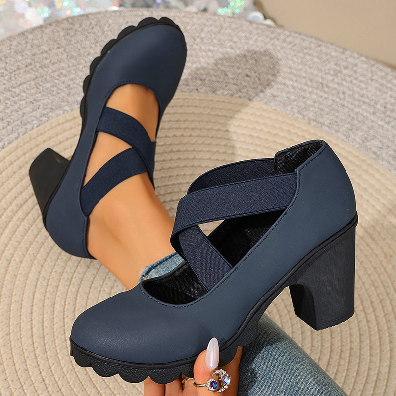 Women's Block-Heel Shoes with Crisscross Elastic Straps