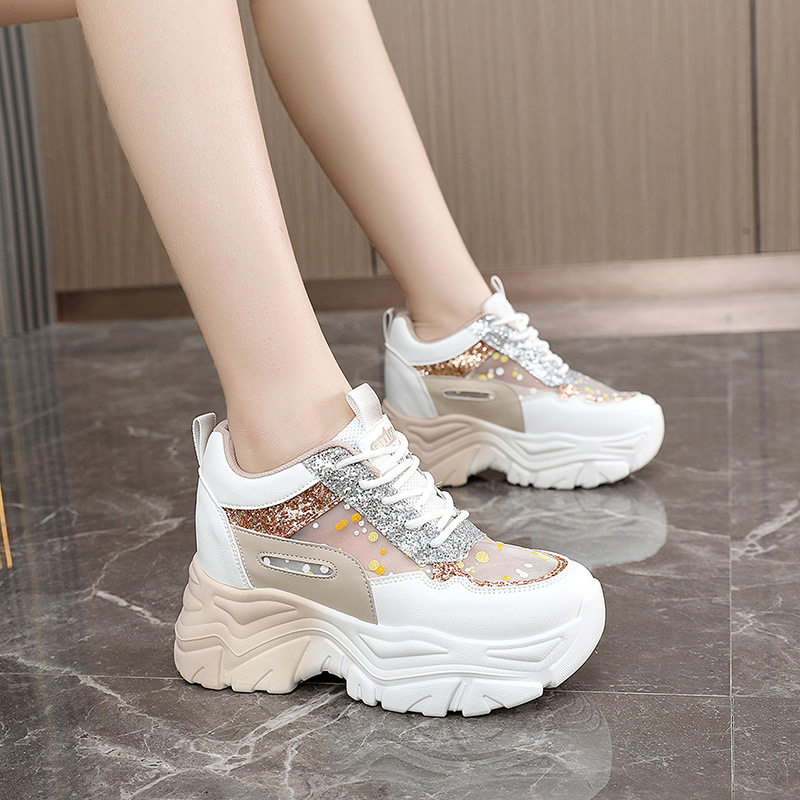 Sparkly Mesh Color-Block High-Top Platform Sneakers