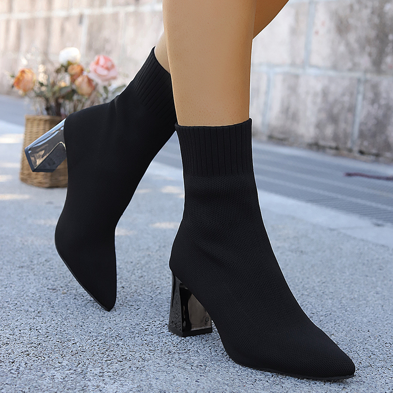 Women's Pointed-Toe Knitted Sock Ankle Boots