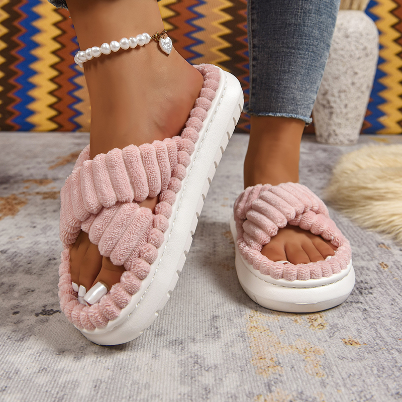 Women's Plush Open-Toe Slippers