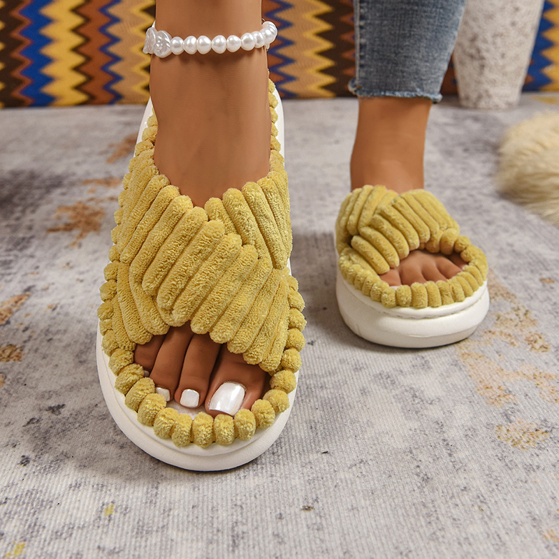 Women's Plush Open-Toe Slippers