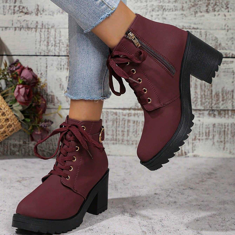 Women's Lace-Up Block-Heel Ankle Boots