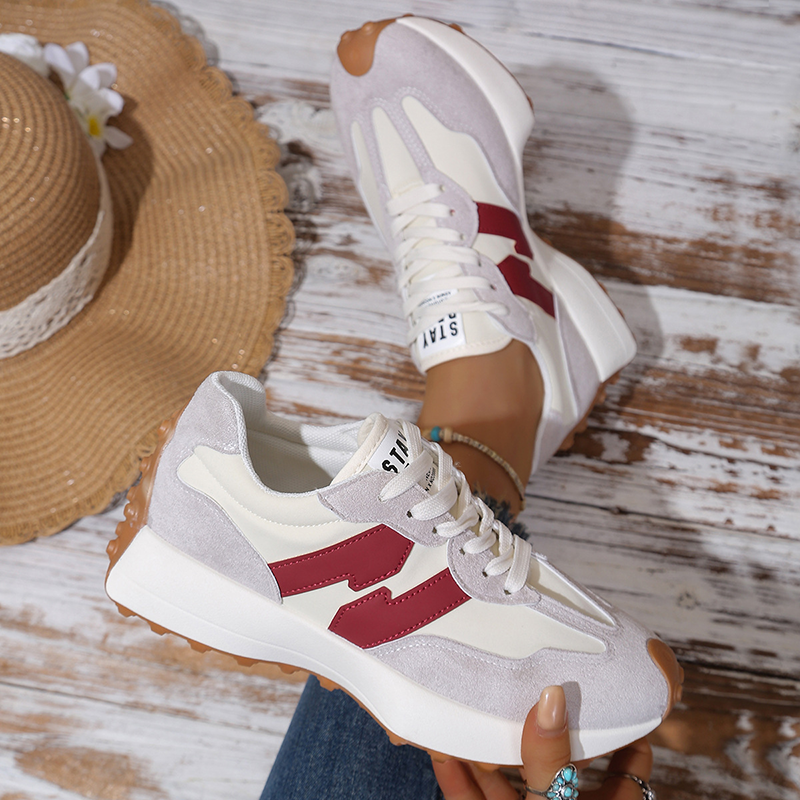 Retro Color Block Platform Sneakers for Women