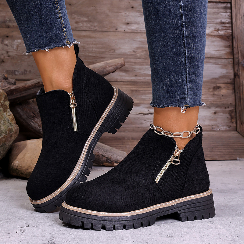 Women's Side Zipper Platform Chunky Ankle Boots