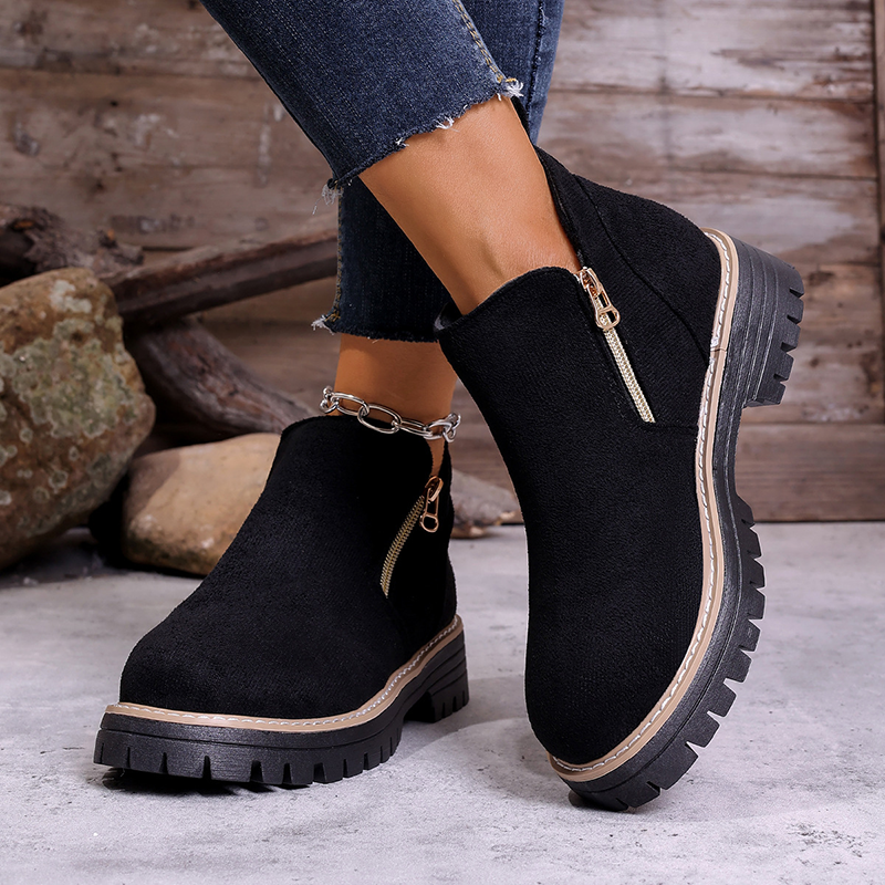 Women's Side Zipper Platform Chunky Ankle Boots