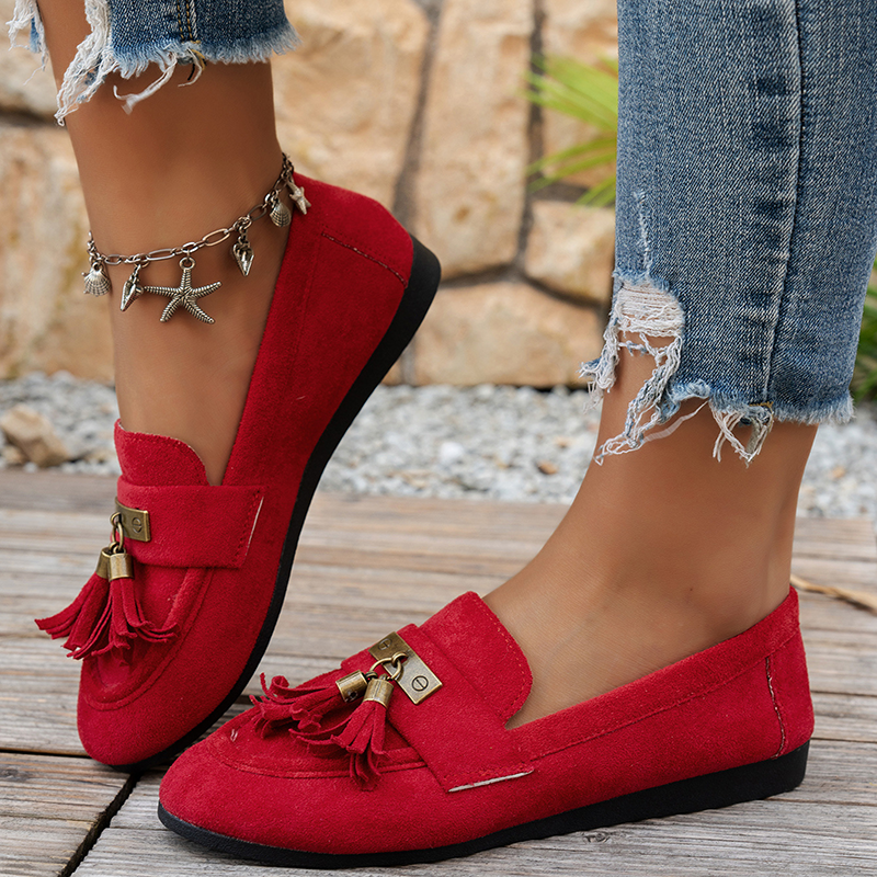 Women's Casual Loafers with Tassels and Vintage Metal Buckle
