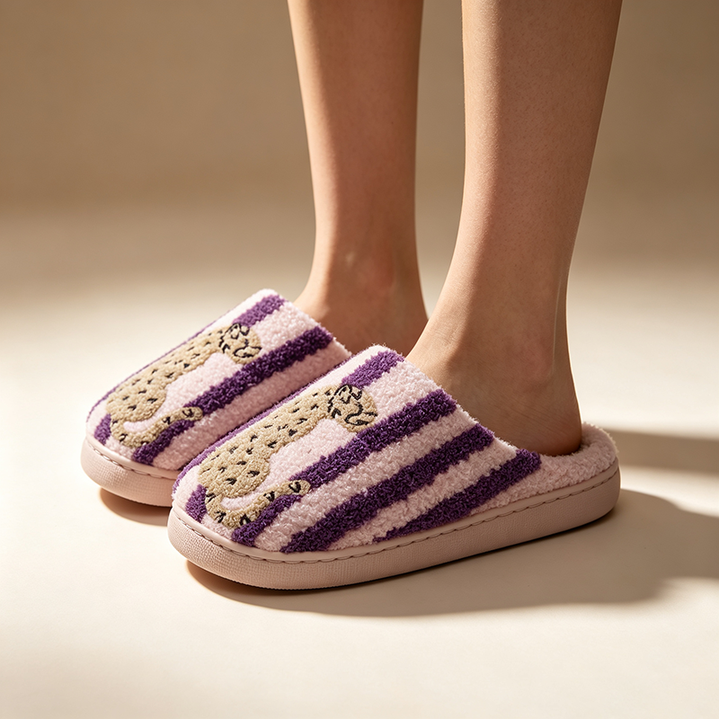 Women's Cute Leopard Print Embroidered Plush Slippers