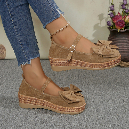 Bow Mary Jane Platform Wedge Shoes