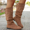 Women's Suede Ruched Tall Boots with Back Lacing