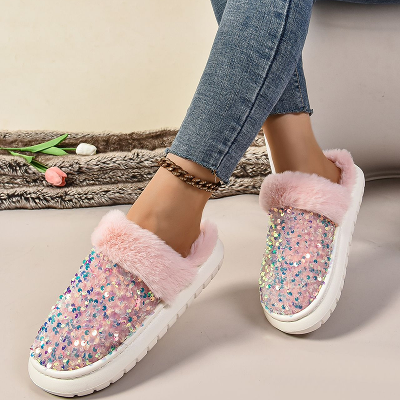 Women's Sequin Plush Slippers