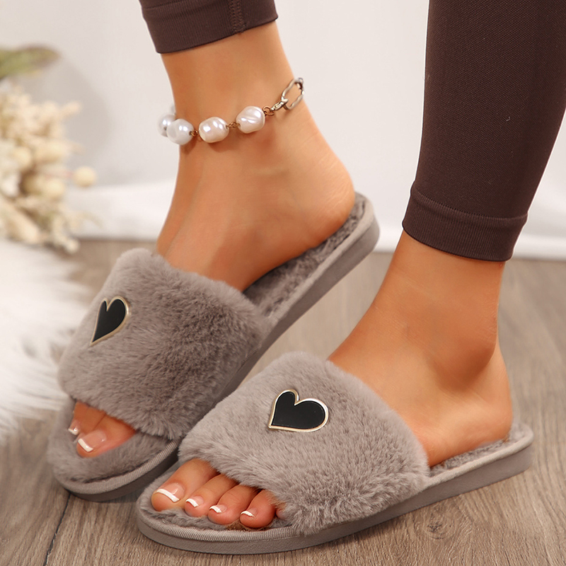 Women's Soft Plush Open-Toe Heart Slippers