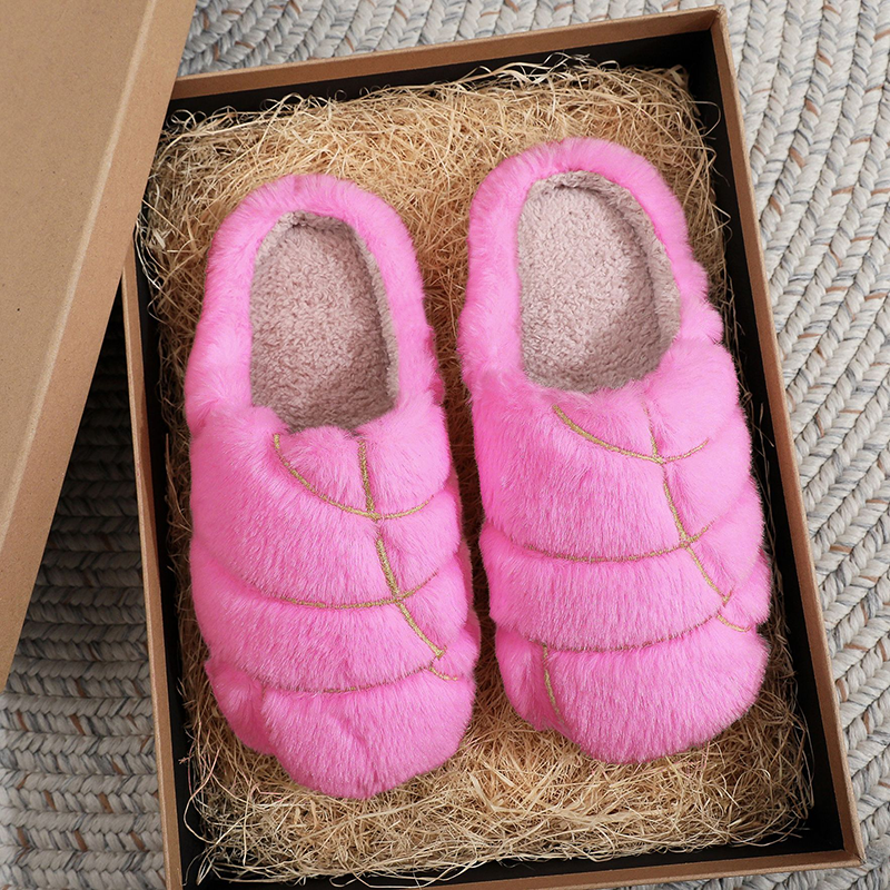 Women's Striped Plush Closed-Toe Slippers