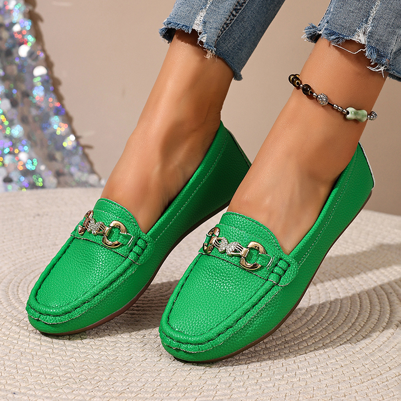 Women's Rhinestone Metal‑Bit Slip‑On Loafers