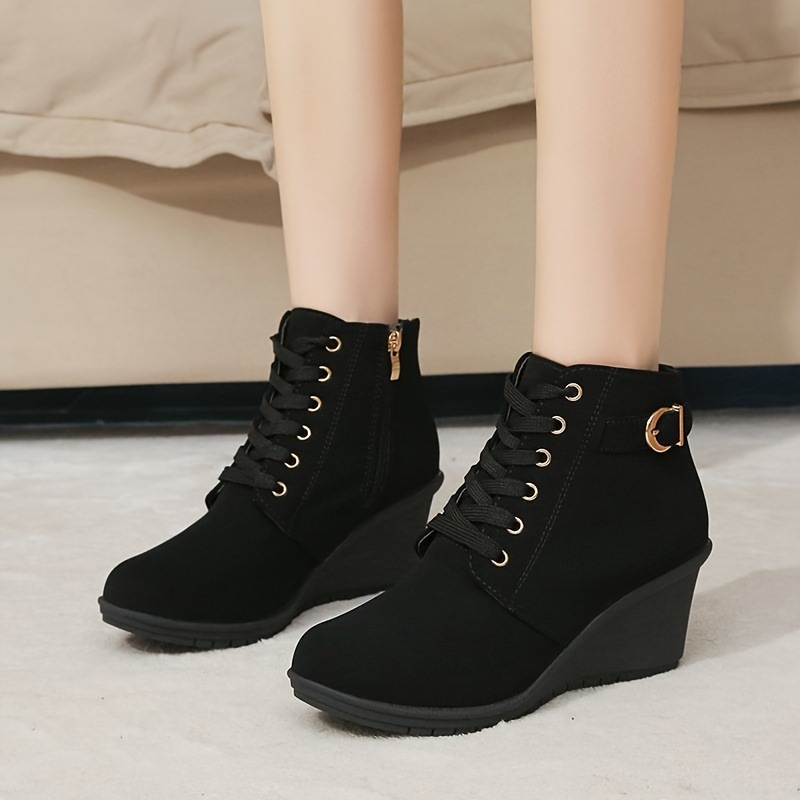 Women's Lace-Up Side-Zip Wedge Ankle Boots