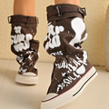 Women's Graffiti-Print Foldable Canvas Mid-Calf Boots
