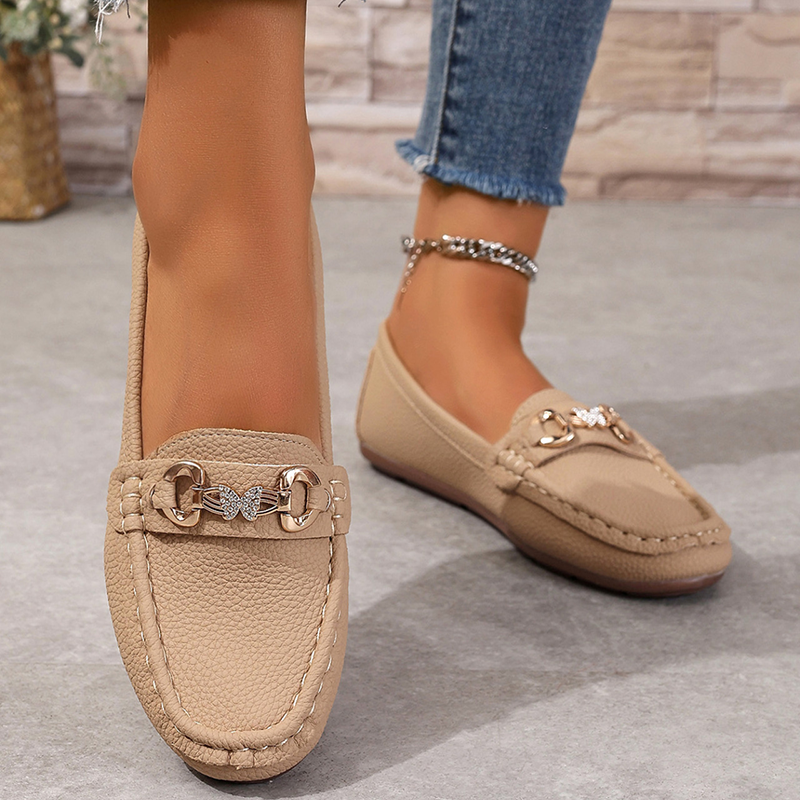 Women's Rhinestone Metal‑Bit Slip‑On Loafers