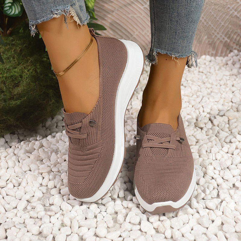 Women Knit Mesh Slip On Platform Walking Shoes