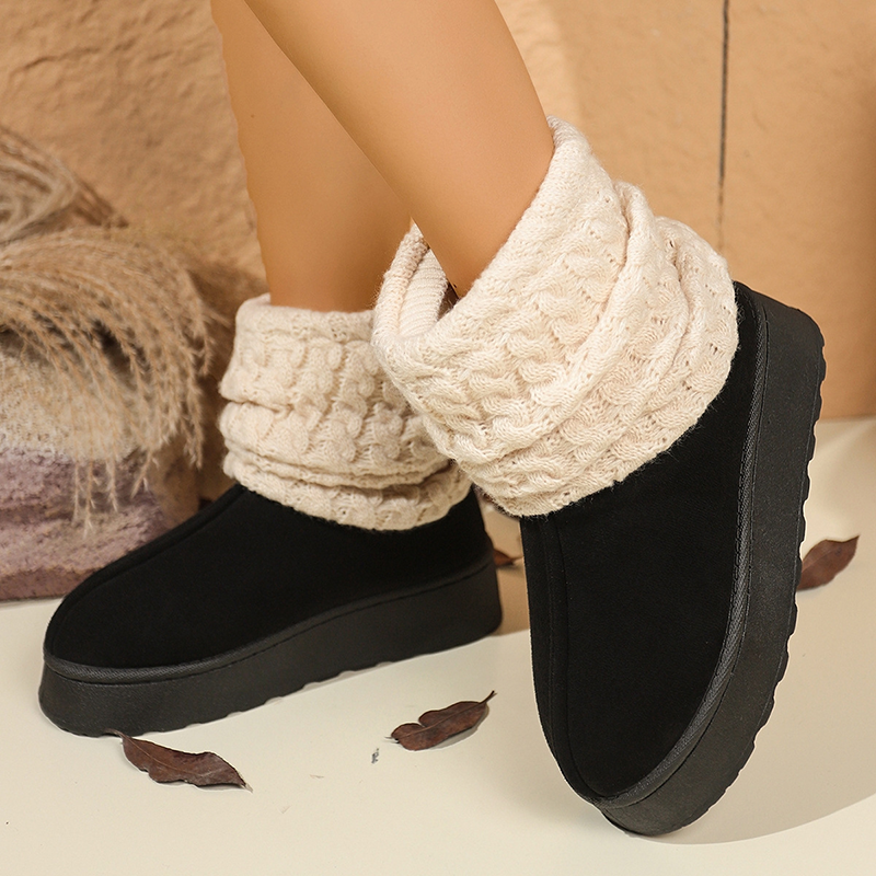 Women Cable Knit Cuff Platform Winter Boots