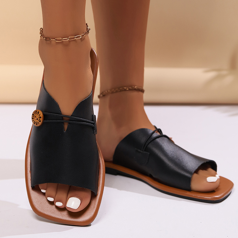 Women's Square-Toe Button-Embellished Flat Mules