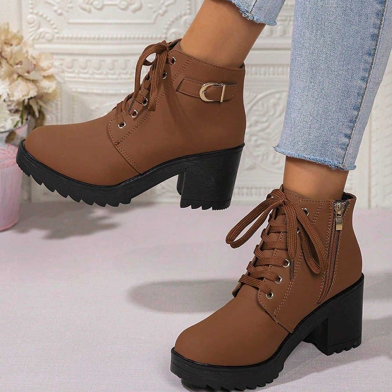 Women's Lace-Up Block-Heel Ankle Boots