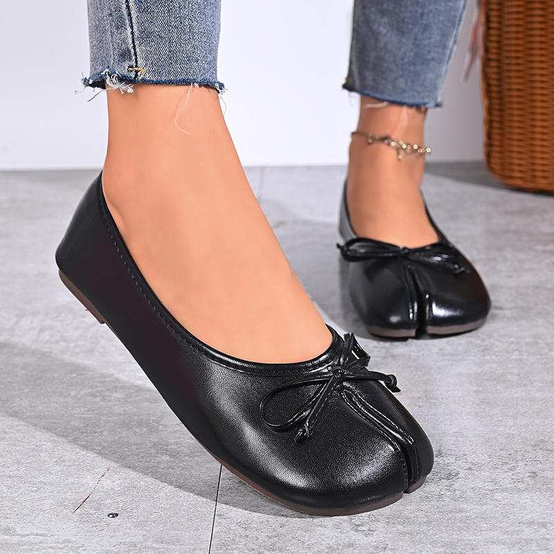 Women's Split-Toe Ballet Flats with Bow Detail