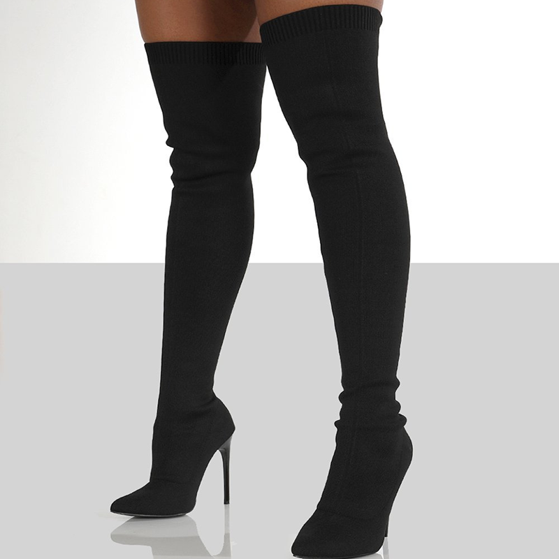 Women's Knitted Pointed-Toe Stiletto Sock Boots