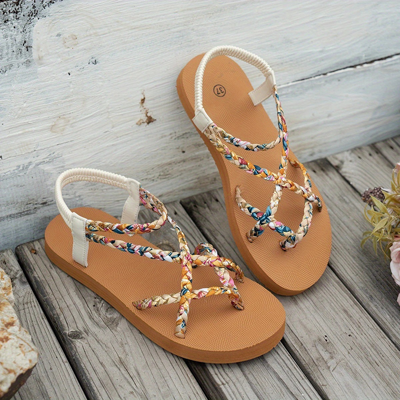 Colorful Braided Crisscross Flat Sandals for Women