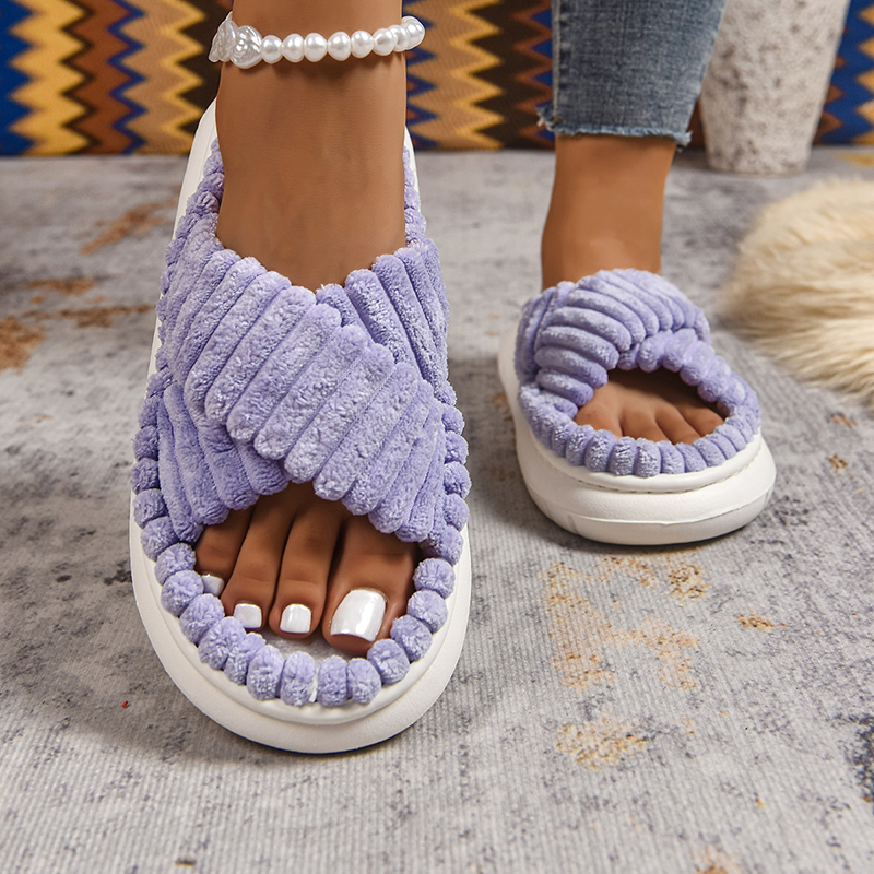 Women's Plush Open-Toe Slippers