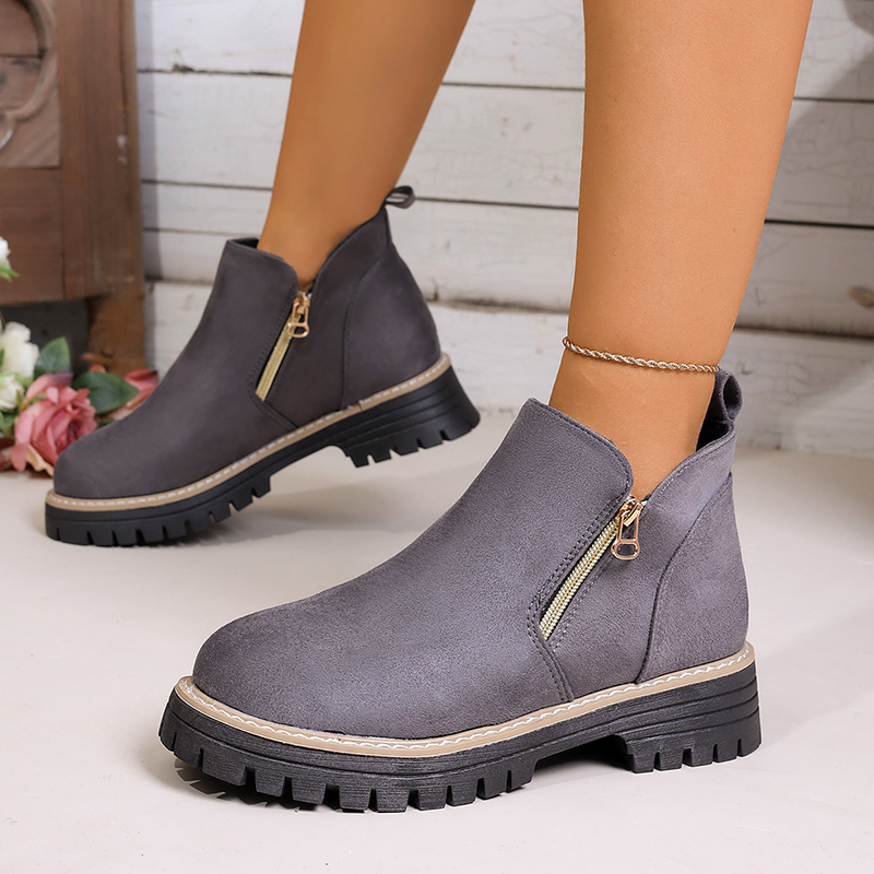 Women's Side Zipper Platform Chunky Ankle Boots
