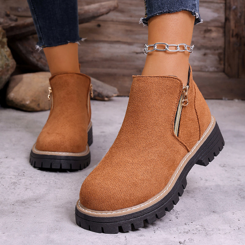 Women's Side Zipper Platform Chunky Ankle Boots
