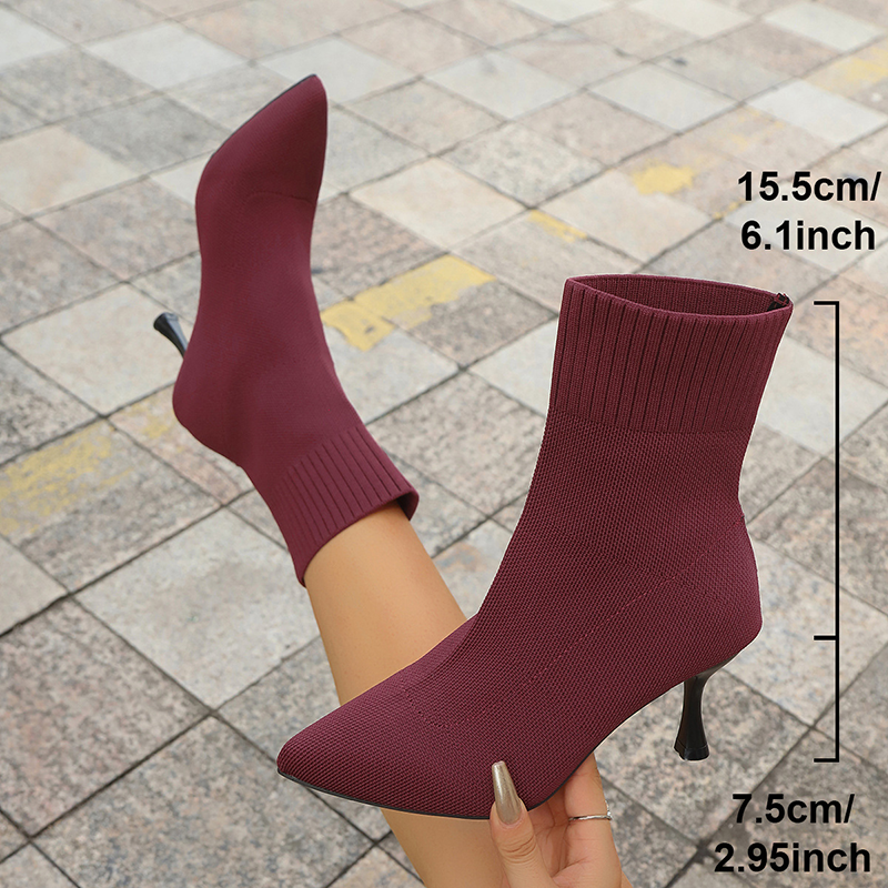 Women's pointed-toe stretch knit stiletto boots