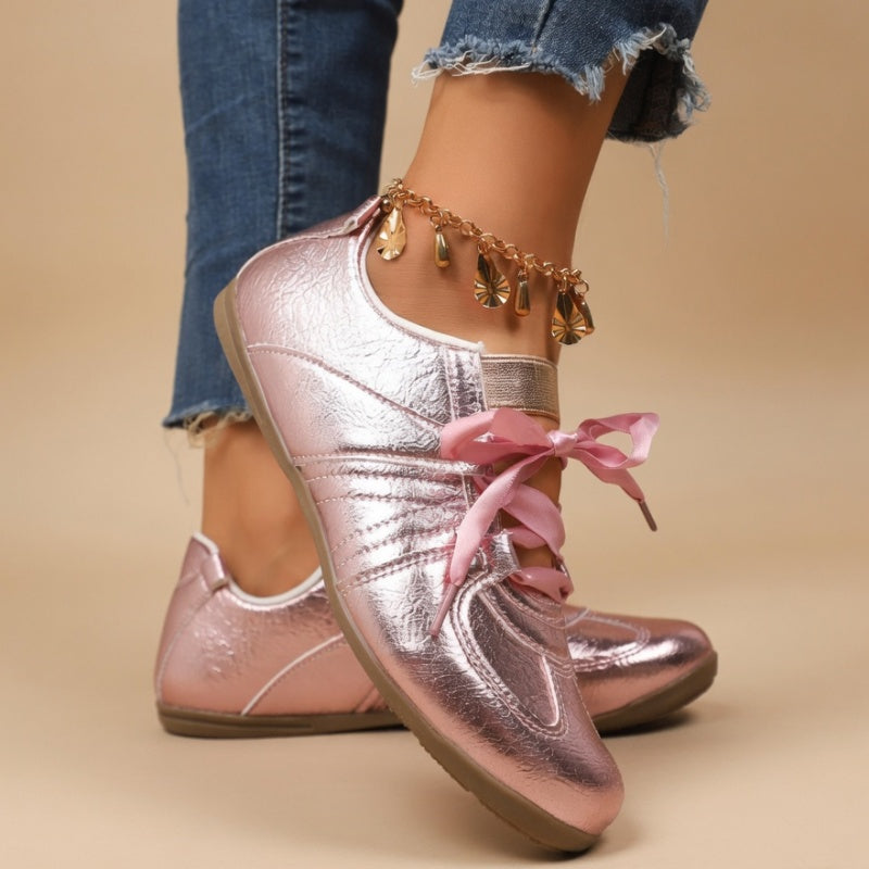 Women's Satin Ribbon Flat Sneakers