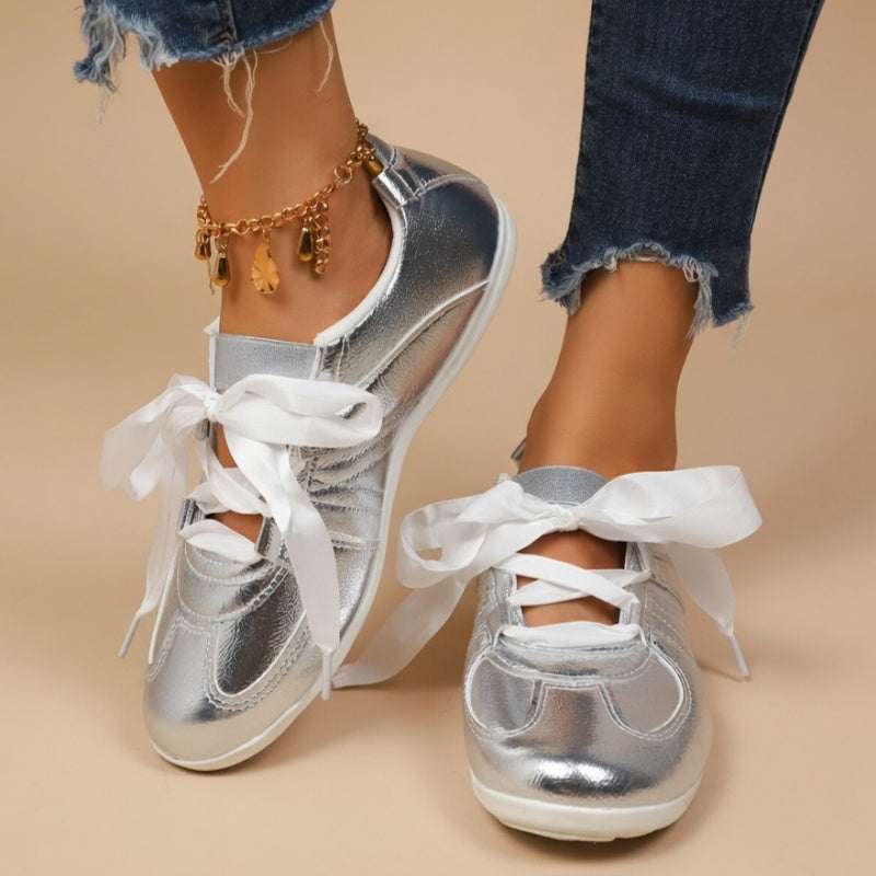 Women's Satin Ribbon Flat Sneakers