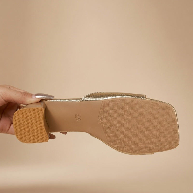Women's Crocodile-Embossed Block-Heel Mules