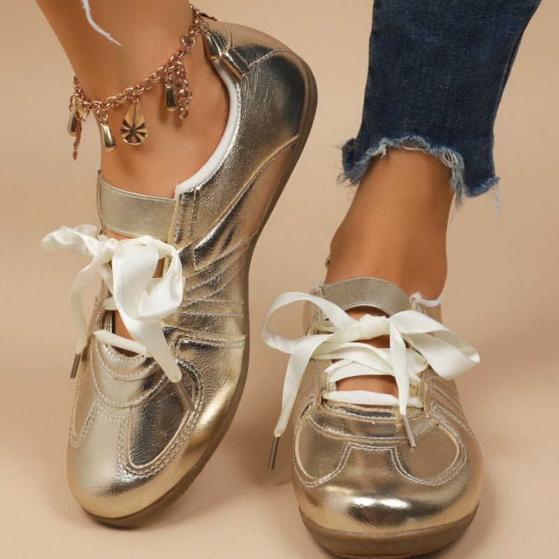 Women's Satin Ribbon Flat Sneakers