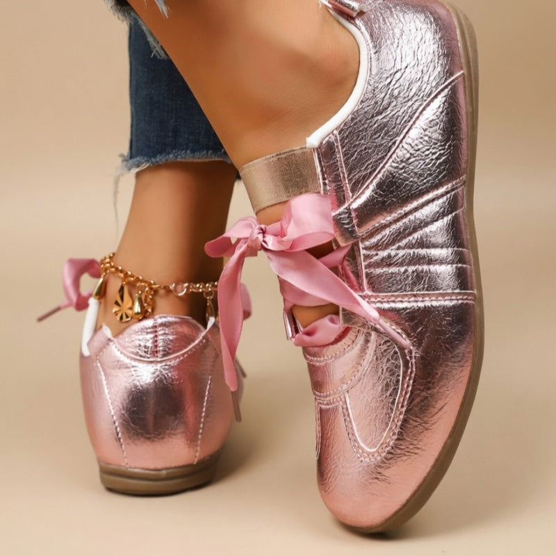 Women's Satin Ribbon Flat Sneakers